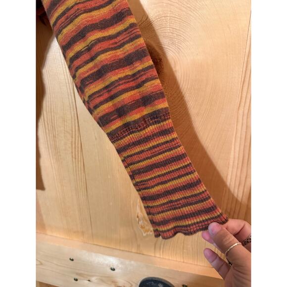 Prana Striped Long Sleeve Brown Orange Top Retro Style Women’s Size M - Picture 3 of 5